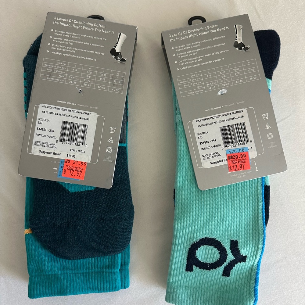 Nike men basketball sock Ryka Teal and Black Athletic Socks